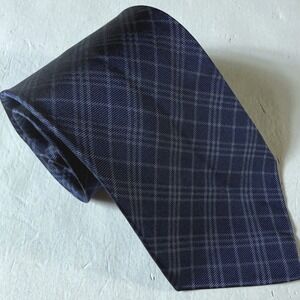 Lauren Ralph Lauren Silk Tie Mens Plaid Navy Blue Hand Finished USA Necktie